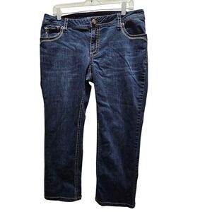 Lane Bryant Genius Fit Crop Jeans Dark Wash Contrast Stitch Size 14